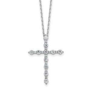 925 Sterling Silver CZ 21 Stone Cross 16 inch with 2 inch Extension Necklace